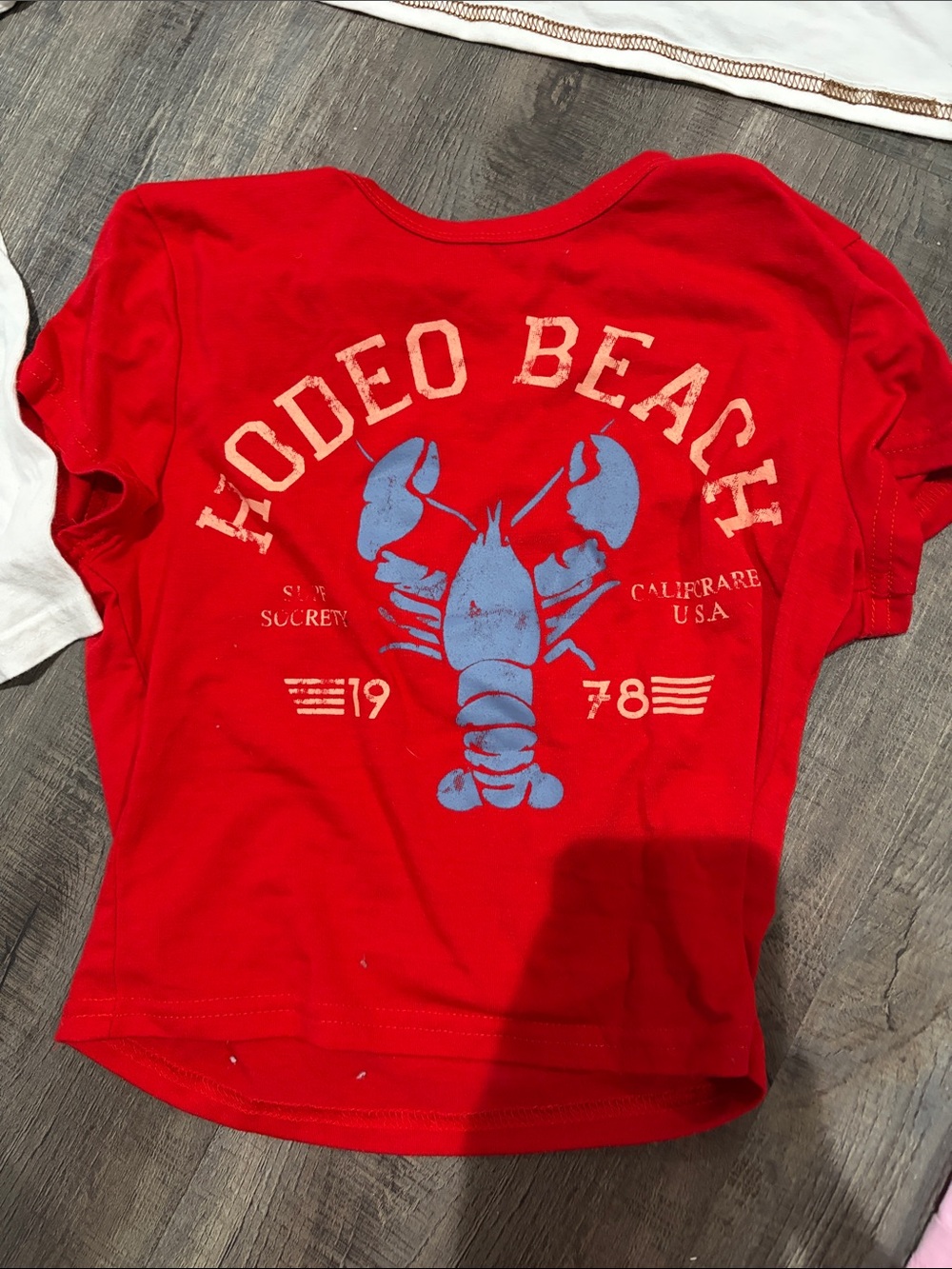 OP Red Short-Sleeve Tee with Blue Lobster Graphic